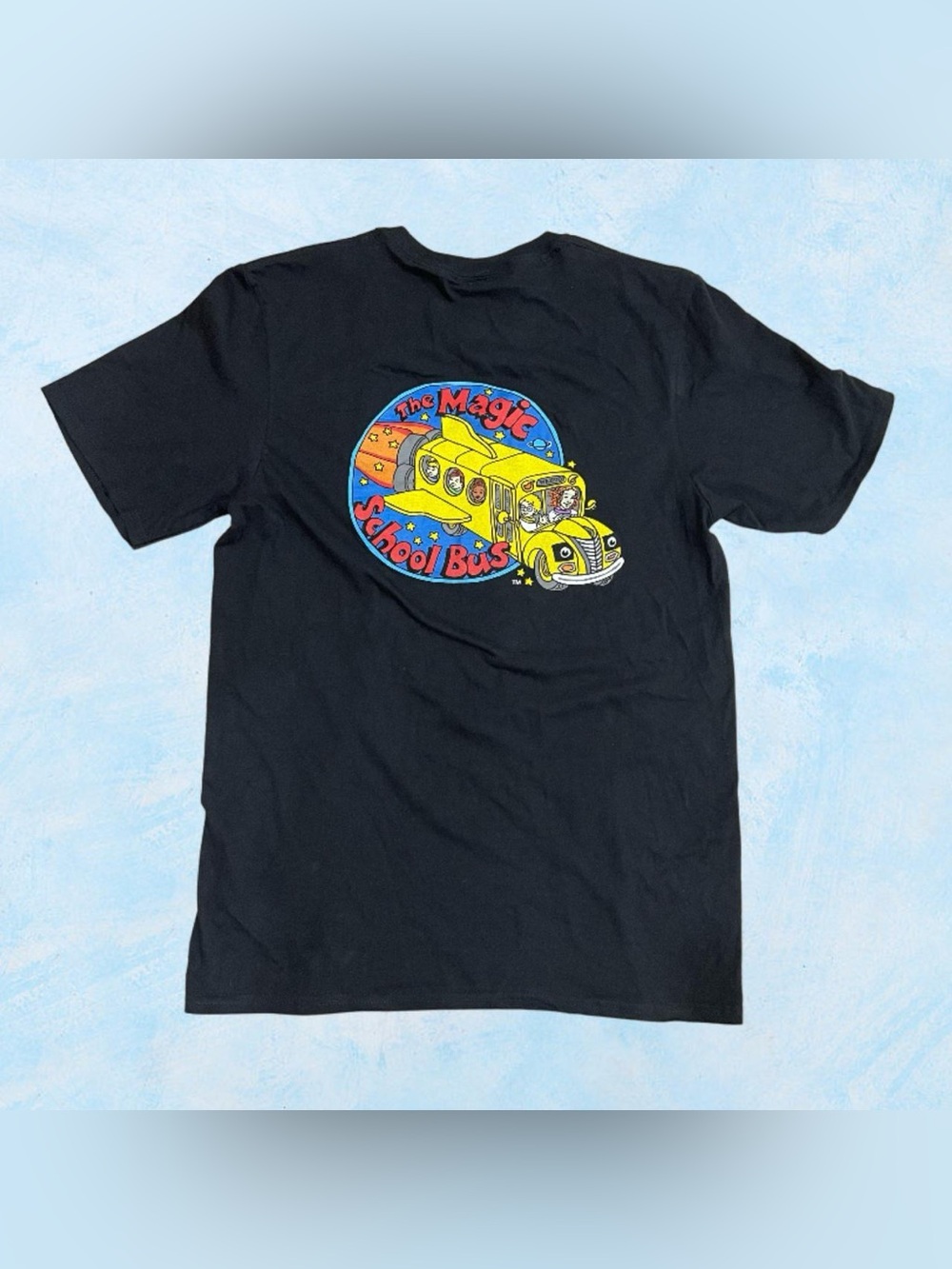 Magic Black Short Sleeve Tee with Yellow School Bus Graphic